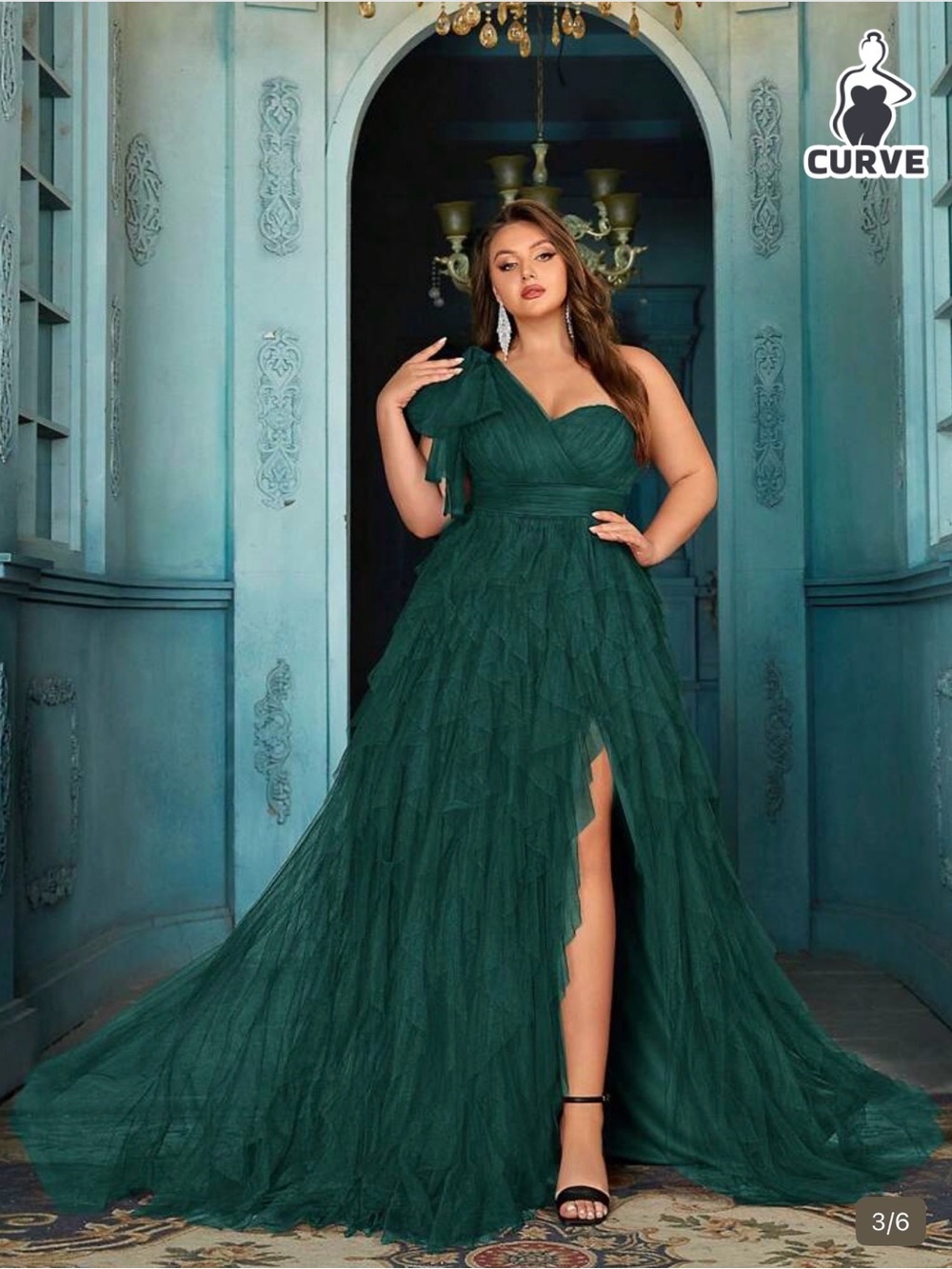 Women Plus Size Formal Dress Evening Gown Solid Color Slit Asymmetrical Neck